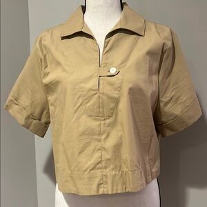Banana Republic Tan Cream Cuffed Sleeve Crop Shirt